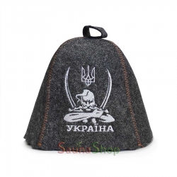 Шапка для бані з вишивкою, сірий фетр, вибір надпису