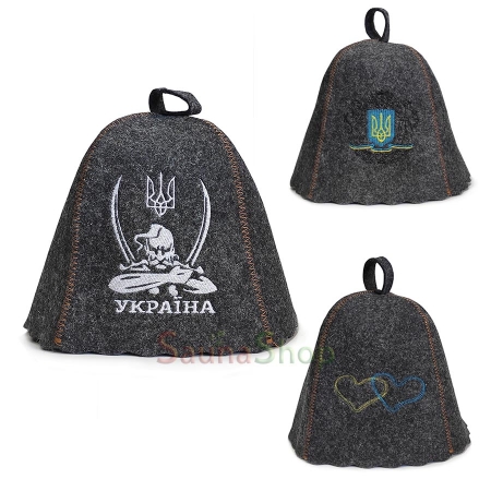Шапка для бані з вишивкою, сірий фетр, вибір надпису