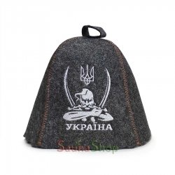 Шапка для бані з вишивкою, сірий фетр, вибір надпису