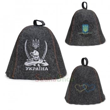 Шапка для бані з вишивкою, сірий фетр, вибір надпису