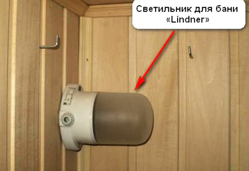 термостойкий светильник для сауны Lindner, размещение в углу бани